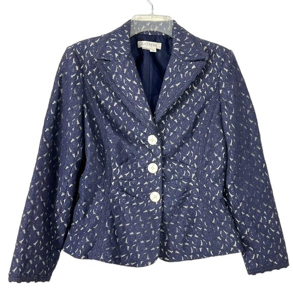 Kay Unger New York Blue Lace 3 Button Blazer Jacket 6 - Picture 1 of 8